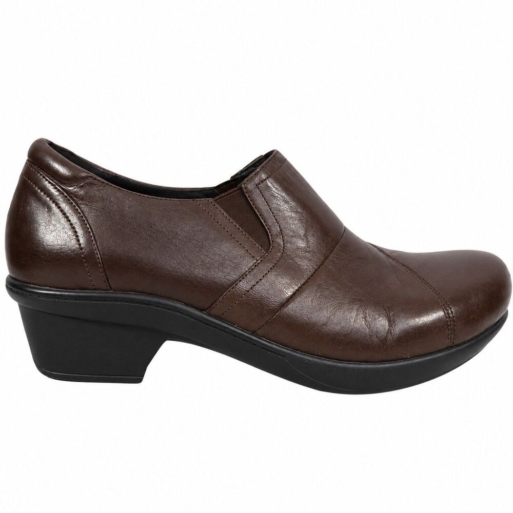 Abeo Womens 10 Brown Leather Slip On Comfort Shoes Clogs Loafers Wedge